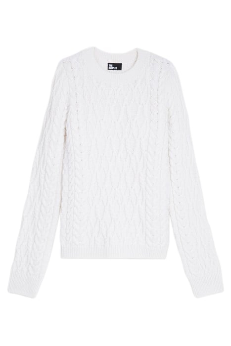ROUND-NECK CABLE WOOL SWEATER WHITE 5