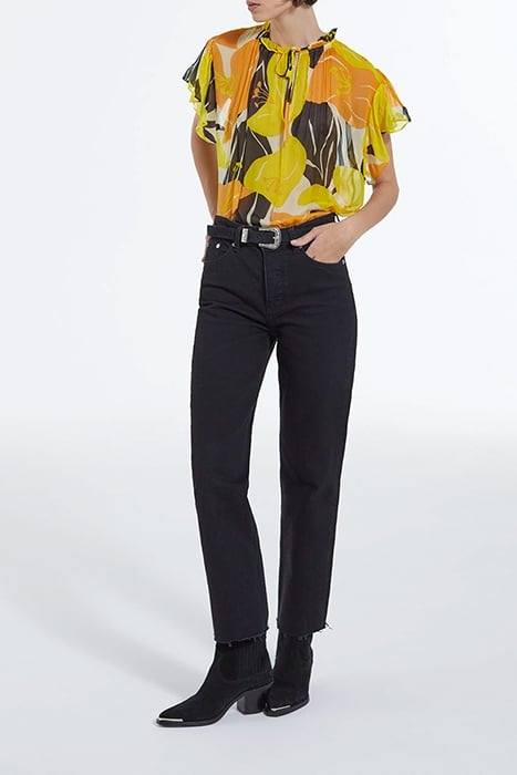 SHORT SLEEVED LACE COLLAR TOP YELLOW 1