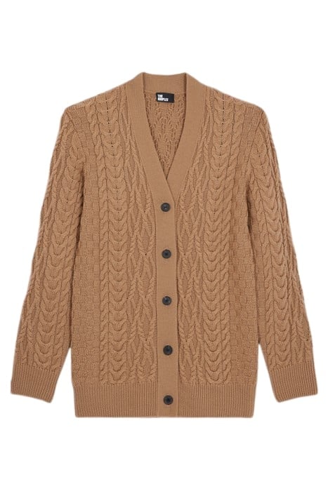 BUTTONED CARDIGAN IN BRAIDED WOOL CAMEL 4