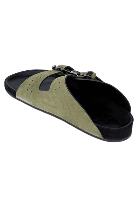 SUEDE LEATHER SANDAL WITH METAL BUCKLES KAKI 3