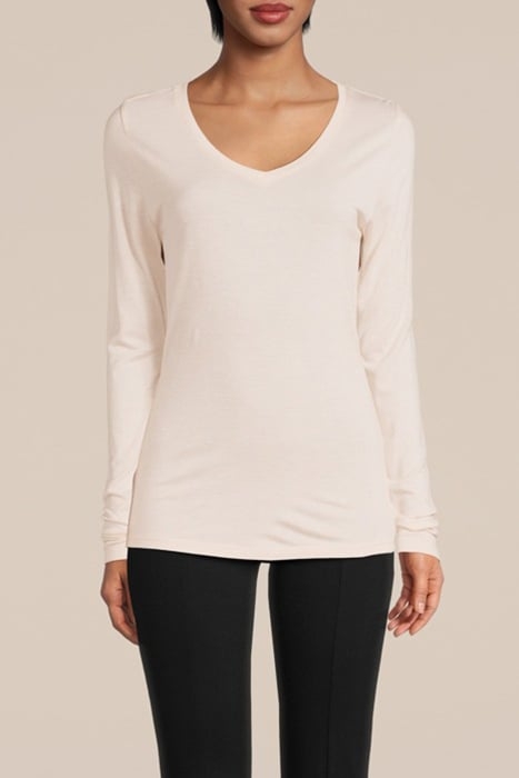 V NECK TOP VISCOSE WOOL JERSEY IVORY 1