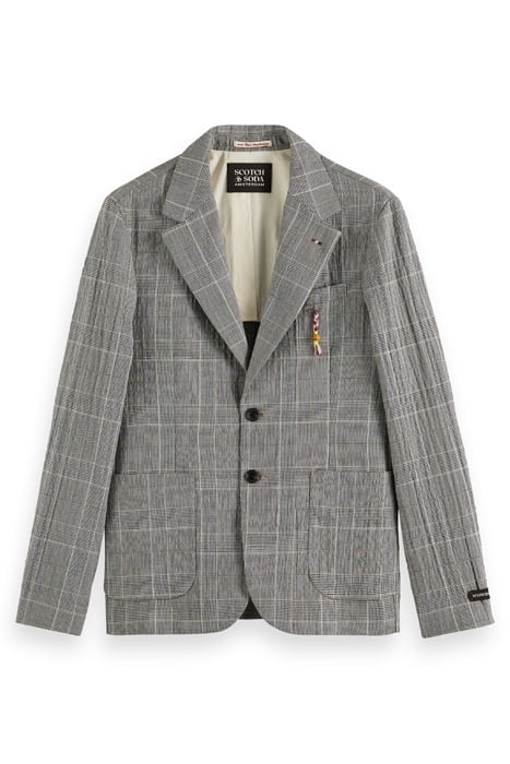 CHECKED COTTON-BLEND SEERSUCKER BLAZER BLACK ECRU CHECK 3