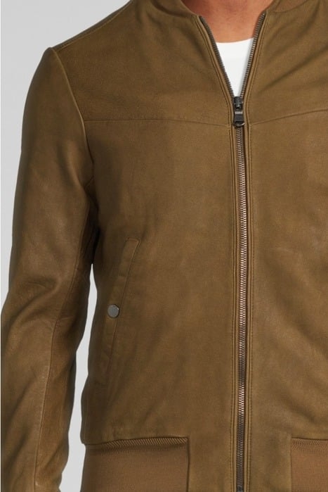 BEIGE LEATHER BOMBER JACKET WITH ZIPPED POCKETS BEIGE 4