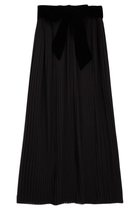 LONG PLEATED VELVET BELT SKIRT BLACK 3