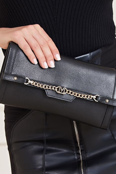 MEDIUM SATCHEL CHAIN JET BLACK CLUTCH BAG 3