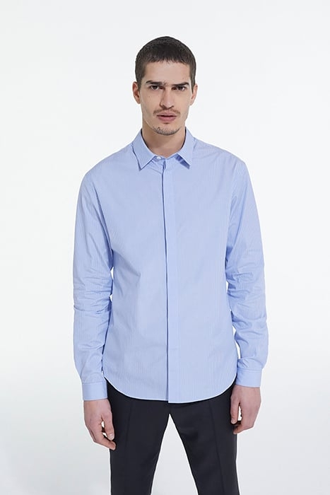 SLIM DECLINED STRIPED SHIRT WITH HIDDEN BUTTON PAD WHITE / S 1