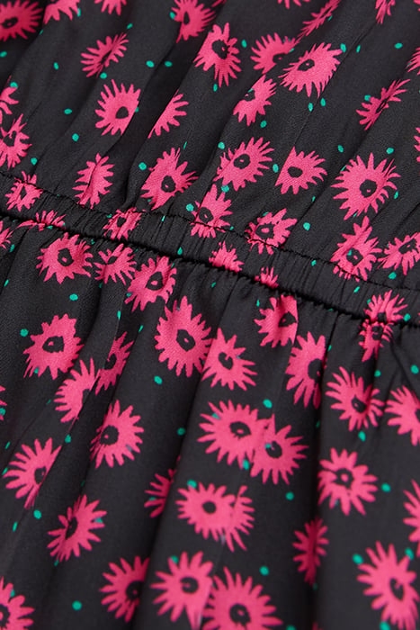 ONE SHOULDER PRINT DAISY DOTS LONG SLEEVED SHORT DRESS PINK 2