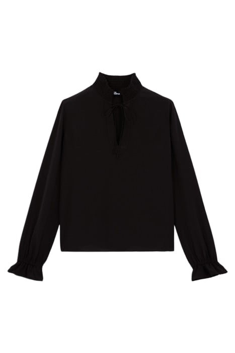 LONG-SLEEVED TOP WITH SMOCKED COLLAR BLACK 1