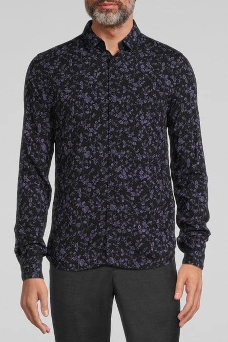 BLACK LENZING™ ECOVERO™ SLIM SHIRT WITH DARK PURPLE FLOWER M 1