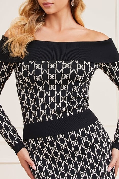 ANGELINA OFF SHOULDE ALL OVER JACQUARD KNITTED SWEATER 5