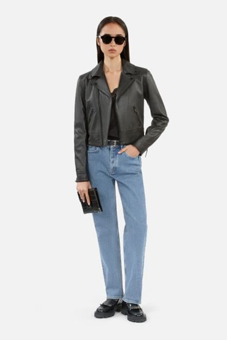 LEATHER BIKER JACKET WITH STUDS BLACK 1