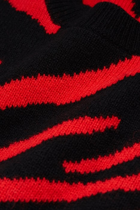 ROUND-NECK SWEATER IN ZEBER JACQUARD BLACK - RED 2