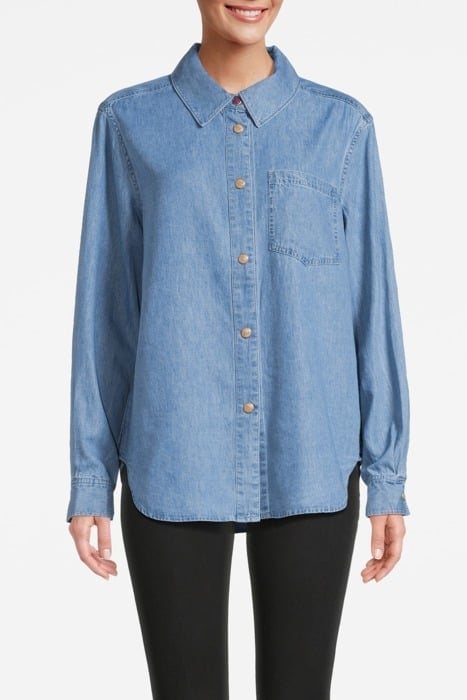 LONG SLEEVE SHIRT WITH ONE POCKET - WASHED INDIGO BLEACHED I 1