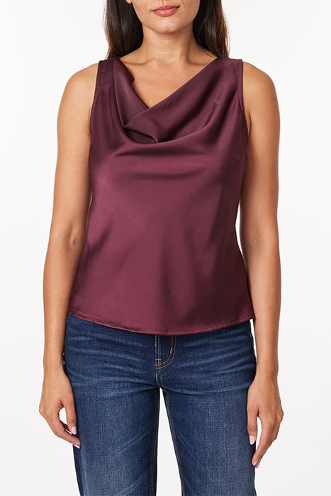 SLEEVELESS DRAPE NECK TOP BURGUNDY 2