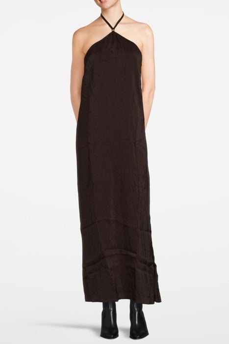 DEEP BACK CRINKLE DRESS DARK CHOCO 1