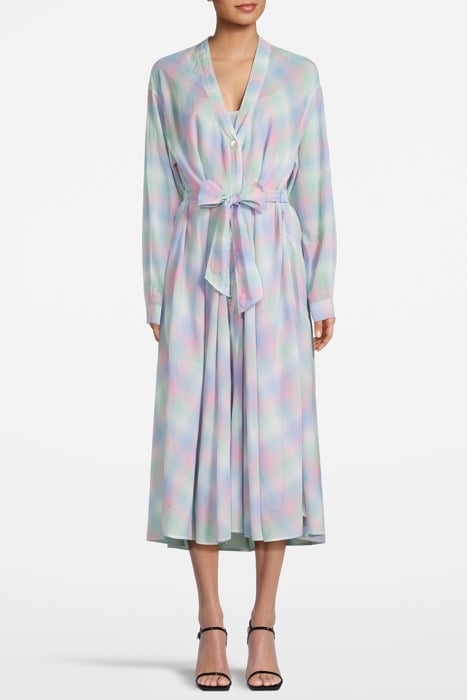 RAINBOW TARTAN VOILE LONG CHEMISIER DRESS REFLEXION 1