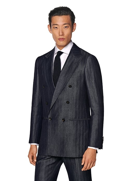MID BLUE HERRINGBONE TAILORED FIT HAVANA SUIT 2