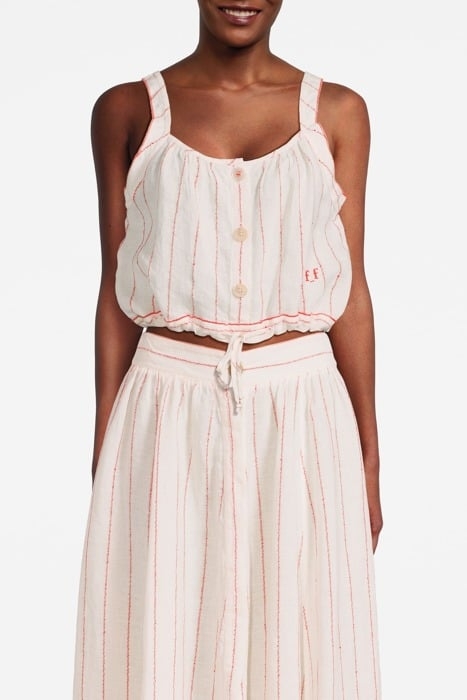 PINSTRIPE LINEN TOP RED 1