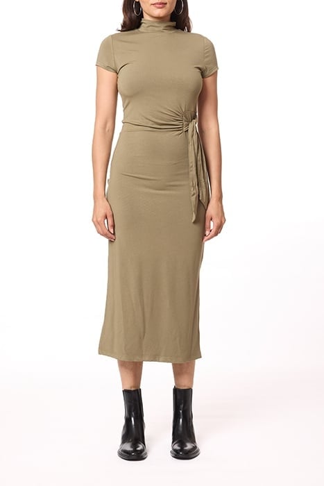 CAP SLEEVE MIDI FUNNEL NECK DUSKY GREEN 1