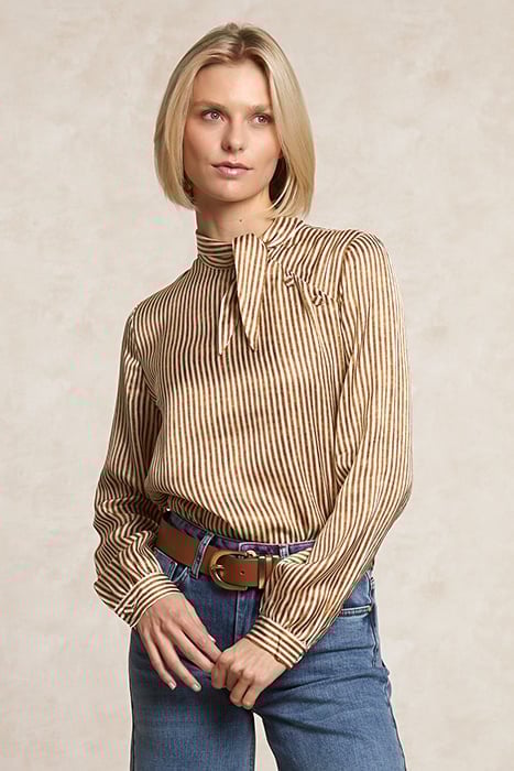 VISCOSE SCARF SHIRT IN BROWN 4