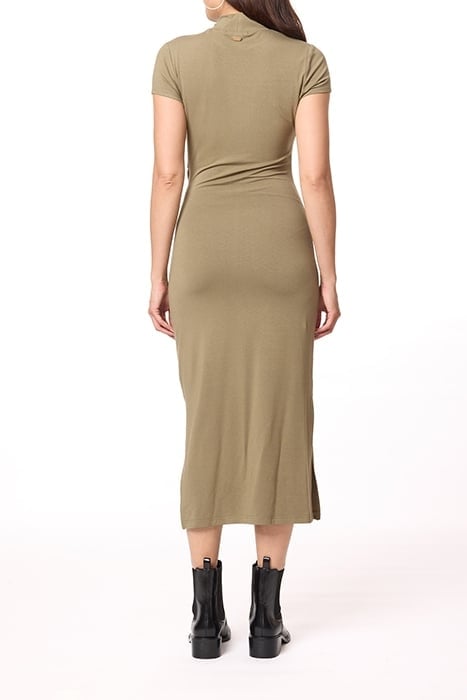 CAP SLEEVE MIDI FUNNEL NECK DUSKY GREEN 3