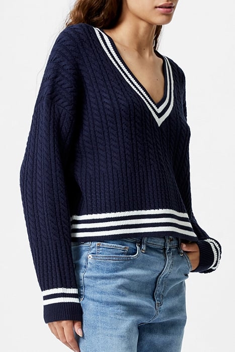 BABYSOFT CABLE V NECK JUMPER MARINE 3