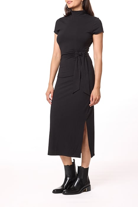 CAP SLEEVE MIDI FUNNEL NECK BLACK 4
