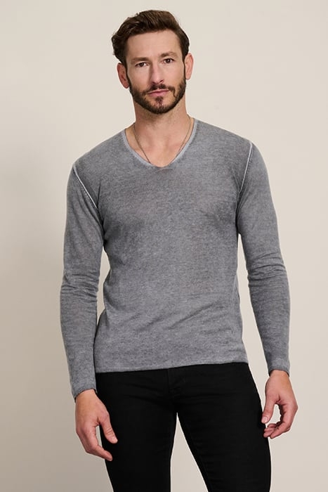 REGULAR FIT LS VNECK WITH REVERSE PRINT SEAL GREY 1