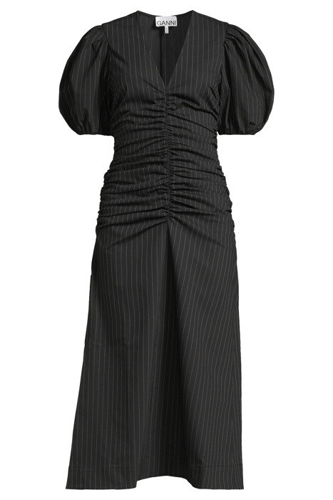 STRETCH STRIPE GATHERED LONG DRESS BLACK 3