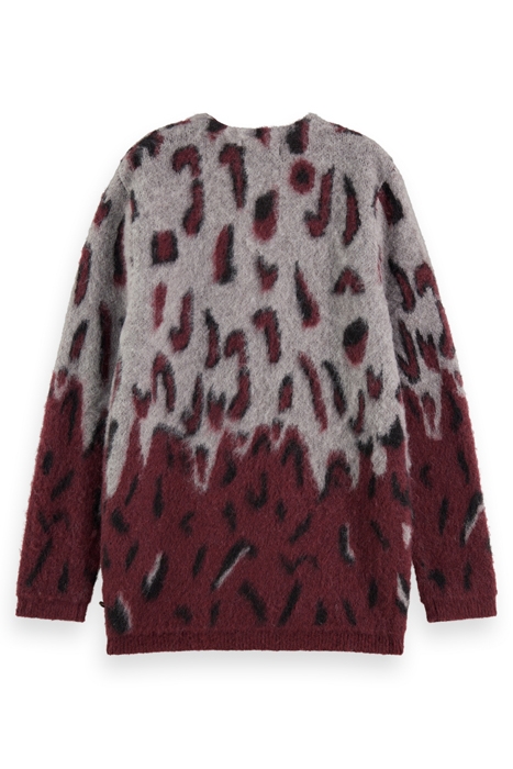 BRUSHED ANIMAL JACQUARD CARDIGAN BORDEAUX 5