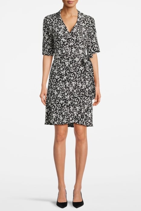 PRINTED CREPE WRAP DRESS BLACK 1