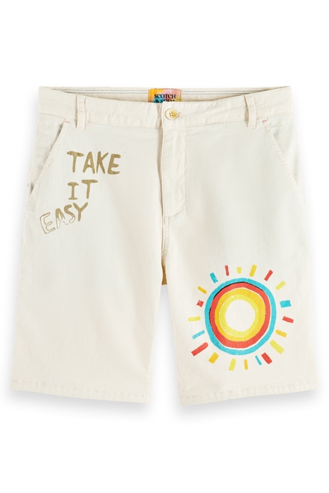 FAVE - PLACEMENT PRINTED ORGANIC COTTON TWILL SHORT YELLOW E 4