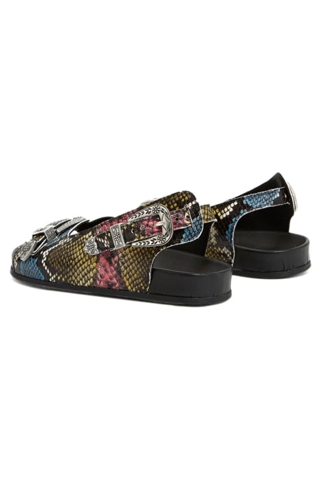 SANDALES EN CUIR IMPRIME PYTHON BLACK/ PINK/ YELLOW 3