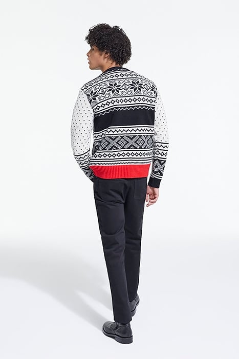 PULL COL ROND JACQUARD AVEC RIB CONTRASTE BLACK RED OFF WHIT 4