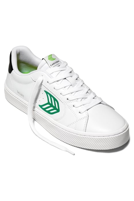 UNISEX SALVAS WHITE LEATHER GREEN LOGO AND BLACK SNEAKER 2