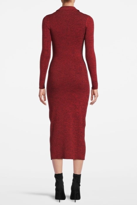 MELANGE RIB LONG SLEEVE POLO DRESS HIGH RISK RED 2