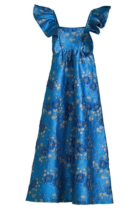 3D JACQUARD RUFFLE MIDI DRESS BRILLIANT BLUE 3