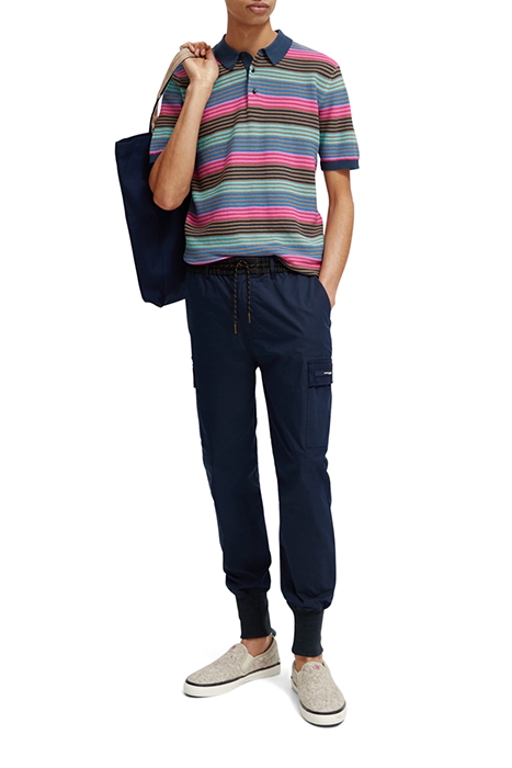 STRUCTURE KNITTED POLO STEEL TOPAZ BLUE STRIPE 3