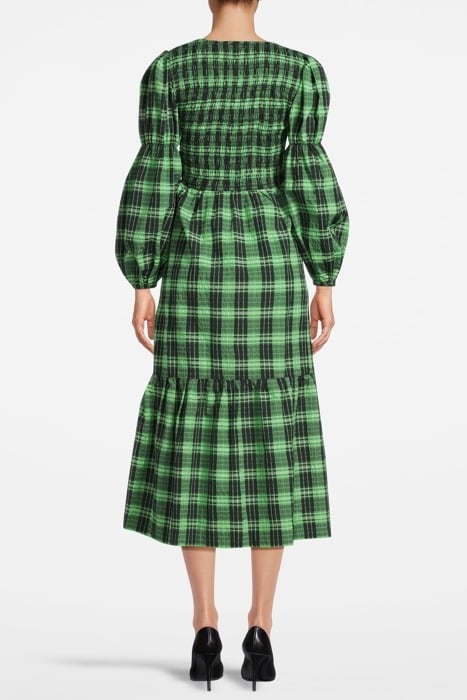 SEERSUCKER CHECK U-NECK MAXI SMOCK DRESS PEAPOD 2