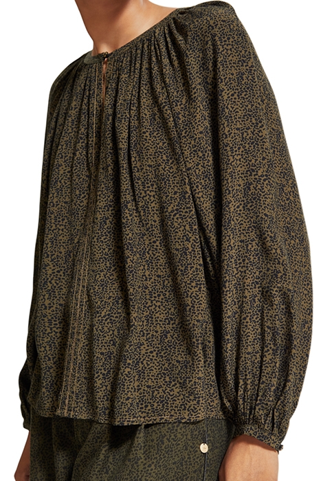 PRINTED BALLOON SLEEVE EMBROIDERED TOP LEOPARD SPOT GREEN 6