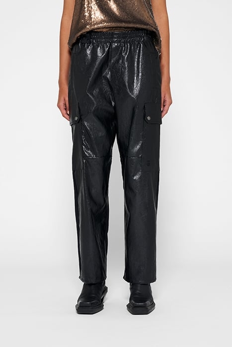 LEATHER LOOK CARGO JOGGER BLACK 1