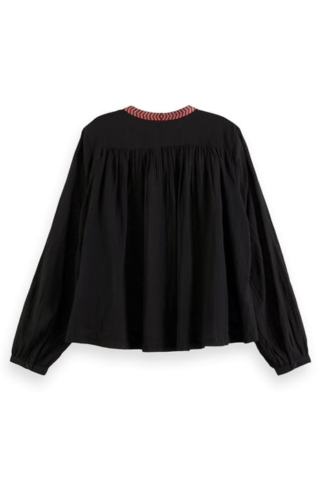 SHIRT WITH GATHERING AND EMBROIDERY DETAIL EVENING BLACK 4