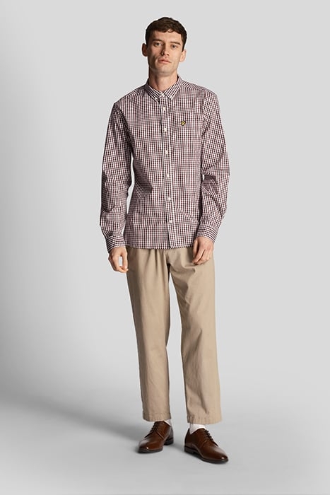 LS SLIM FIT GINGHAM SHIRT BURGUNDY/WHITE 3