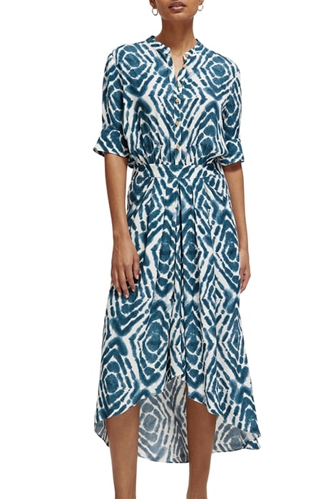 MIDI DRESS WITH HIGH LOW HEM DISCO TIE DYE BOTTLE GREEN 1