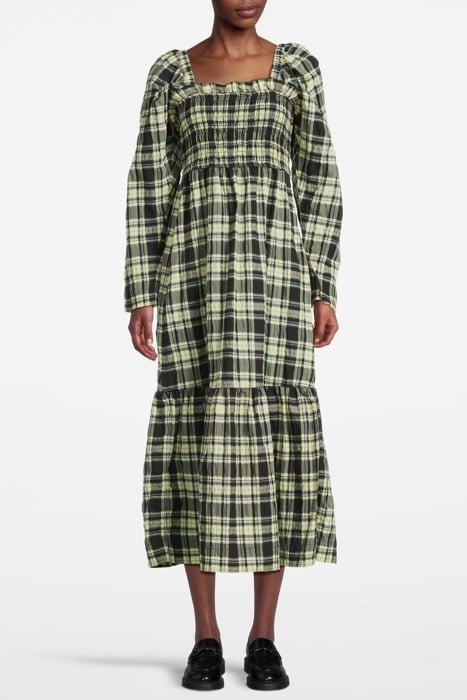 SEERSUCKER CHECK SMOCK MAXI DRESS CHECK ELFIN YELLOW 1