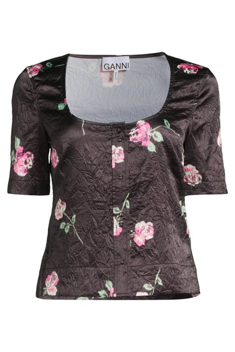 CRINKLED SATIN U-NECK BLOUSE BLACK 3