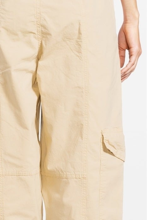 WASHED COTTON CANVAS ELASTICATED CURVE PANTS PALE KHAKI 4