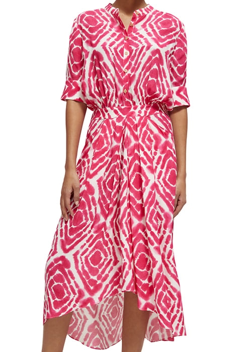 MIDI DRESS WITH HIGH LOW HEM DISCO TIE DYE POP PINK 6