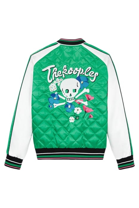 BOMBER BRODERIE FLOWER SKULL GREEN-WHITE 5
