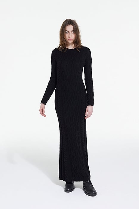 ROBE LONGUE MANCHE LONGUE EN LAINE TORSADE BLACK 1